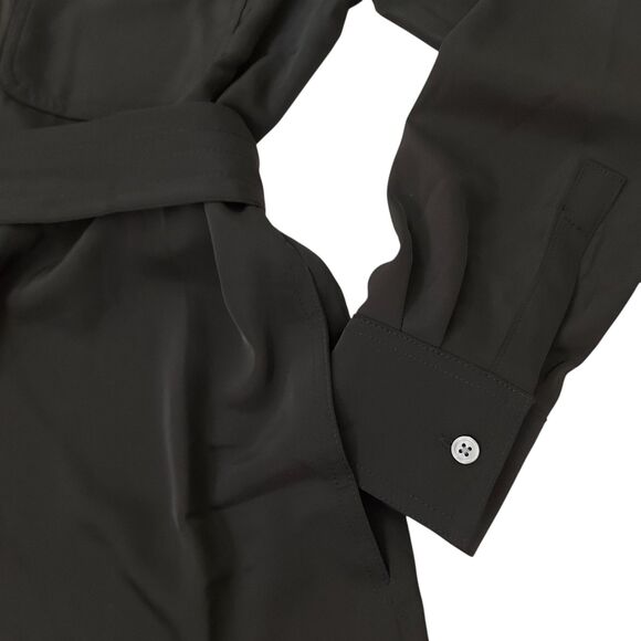 Banana Republic Shirt Dress Womens Medium Black Satin Twill Mini Tie Waist Shift - Picture 5 of 12